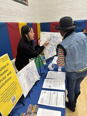 Engagement representative discussing a chart with guest